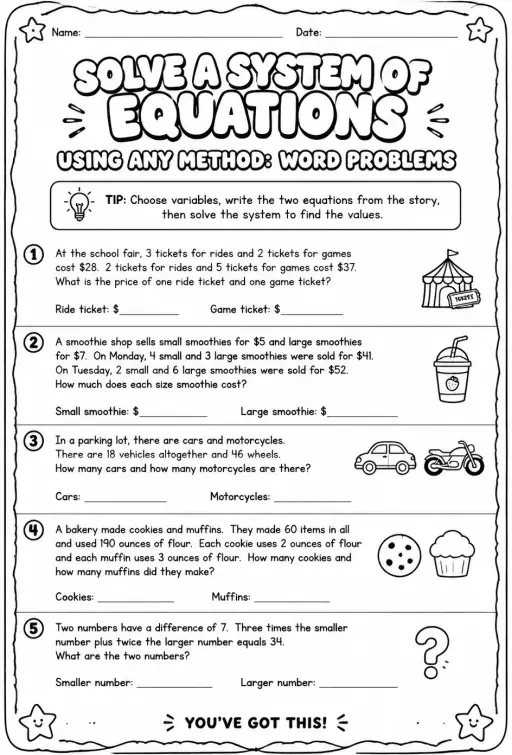 Solve a system of equations using any method: word problems