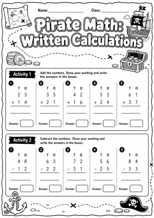Pirate Math: Position and Direction Worksheet Pack