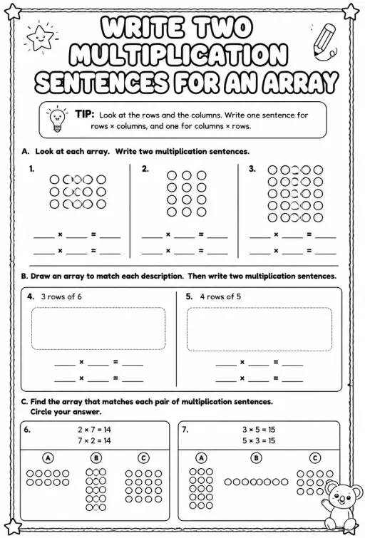 Write two multiplication sentences for an array