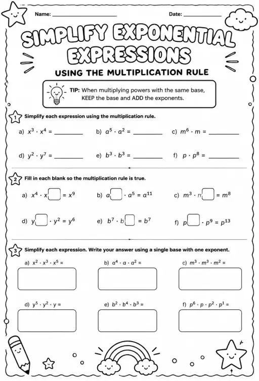 Simplify exponential expressions using the multiplication rule