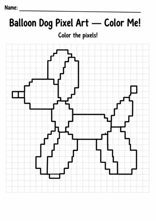 Balloon Dog Pixel Art Coloring Page