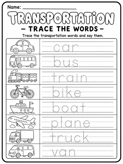 Transportation Worksheet Pack