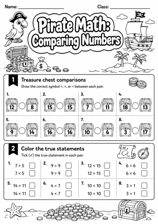 Pirate Math: Word Problems Worksheet