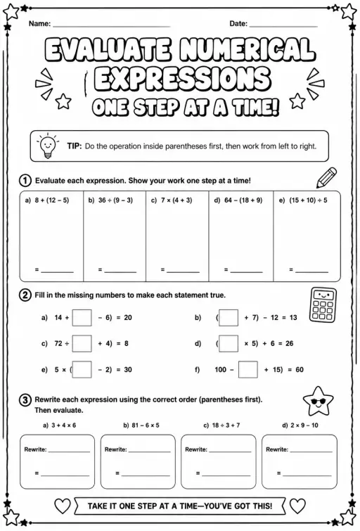 Evaluate numerical expressions one step at a time