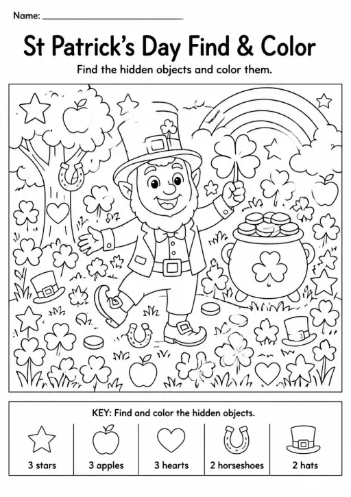 St Patrick's Day Find & Color — Grade 3