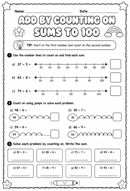 Add by counting on - sums to 100