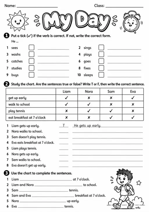 Present Simple: My Day 2 | Grades 3-4 Grammar Worksheet