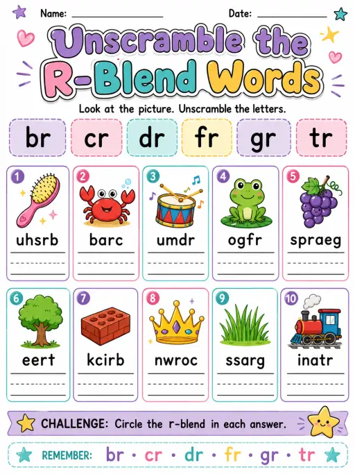 Unscramble the R-Blend Words