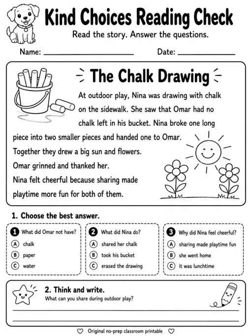 Kind Choices Reading Check: The Chalk Drawing