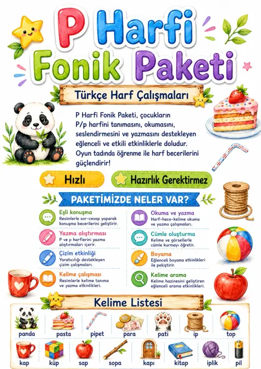 Turkish Letter P Phonics Worksheets Pack