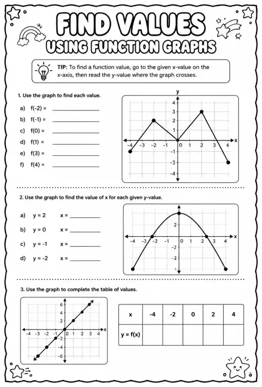 Find values using function graphs