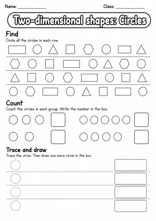 Kindergarten Two-dimensional Shapes Math Worksheet Pack