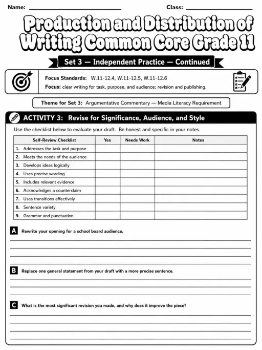 Production and Distribution of Writing Common Core Grade 11