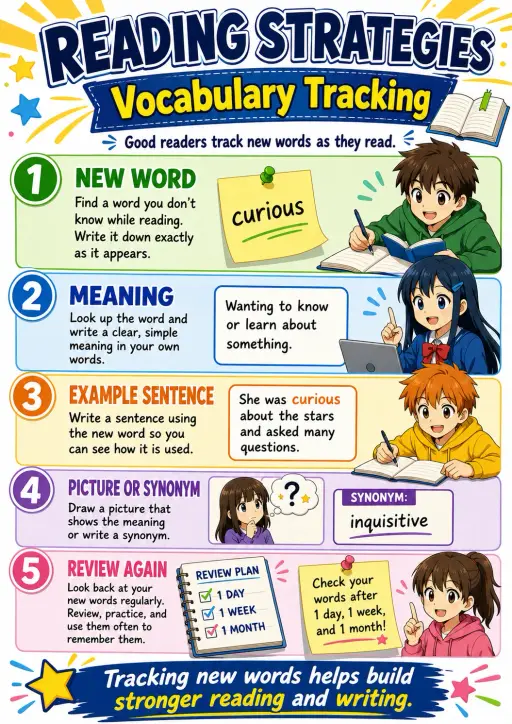 Vocabulary tracking Reading Strategies Infographic