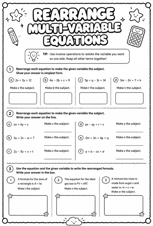 Rearrange multi-variable equations