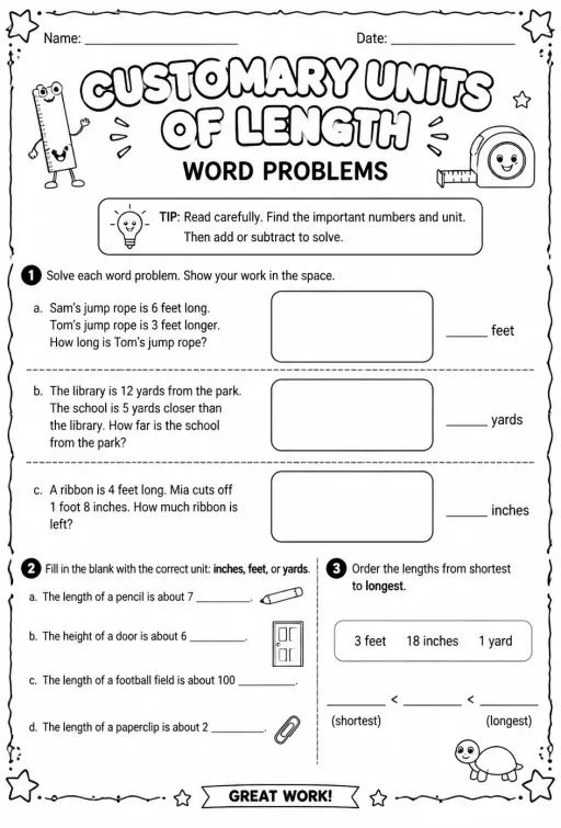 Customary units of length: word problems