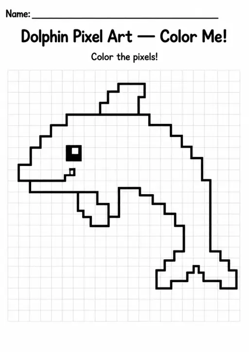 Dolphin Pixel Art Coloring Page