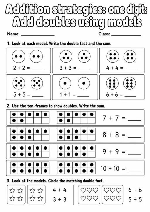 Grade 2 Addition Strategies: One Digit Math Worksheet Pack
