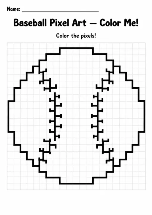Baseball Pixel Art Coloring Page