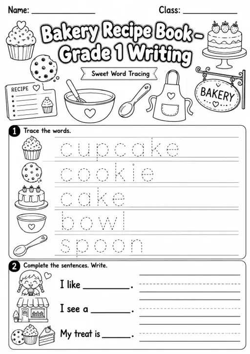 Bakery Recipe Book Writing Worksheet Pack