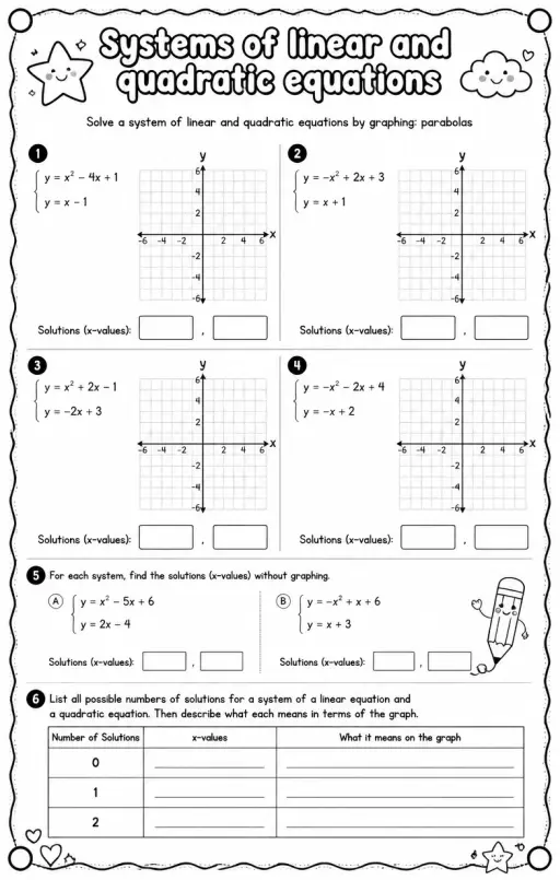 Solve a system of linear and quadratic equations by graphing: parabolas