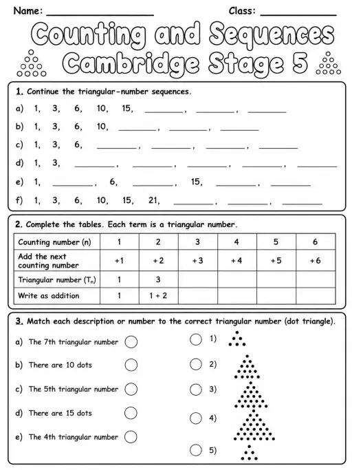 Counting and Sequences Cambridge Stage 5