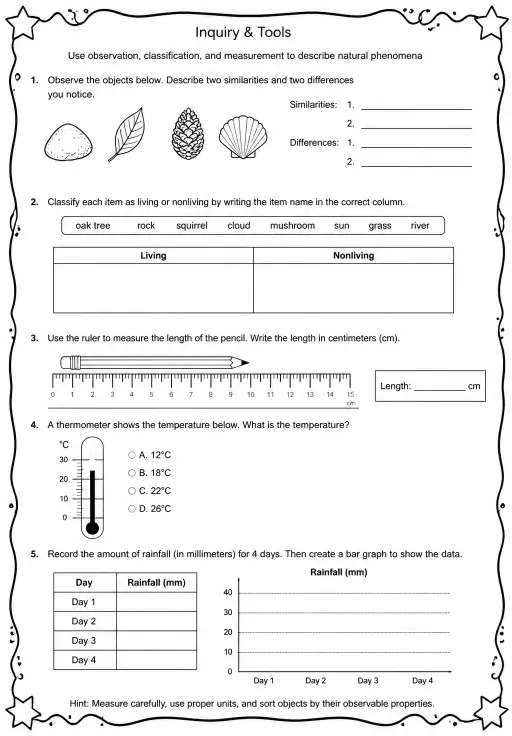 Use observation, classification, and measurement to describe natural phenomena