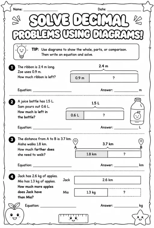 Solve decimal problems using diagrams