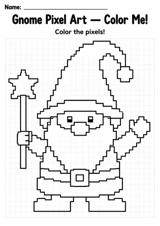 Gnome Pixel Art Coloring Page