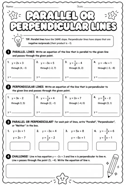 Write an equation for a parallel or perpendicular line