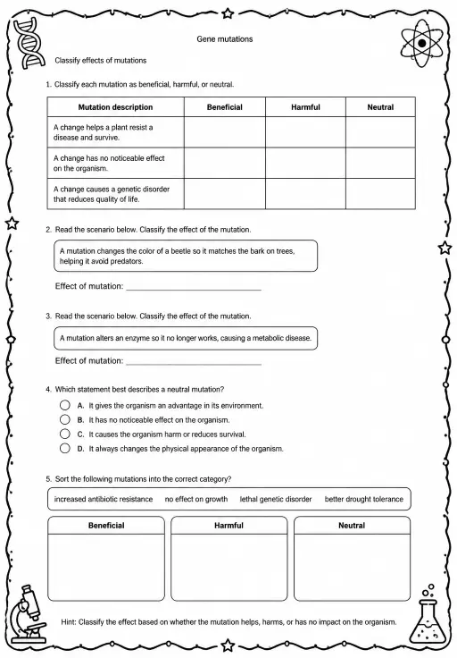 Classify effects of mutations