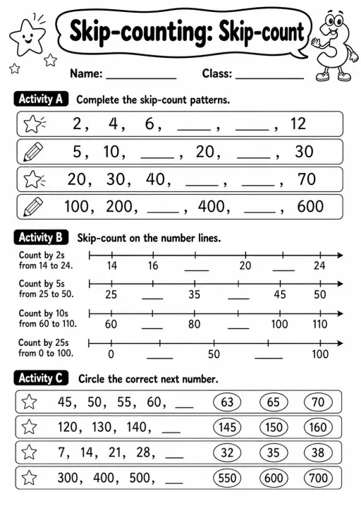 Grade 3 Skip-counting Math Worksheet Pack