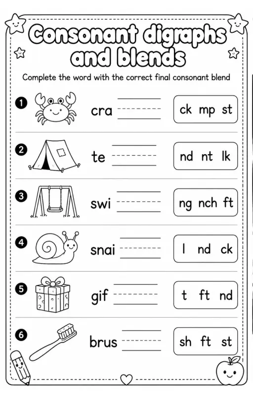 Complete the word with the correct final consonant blend