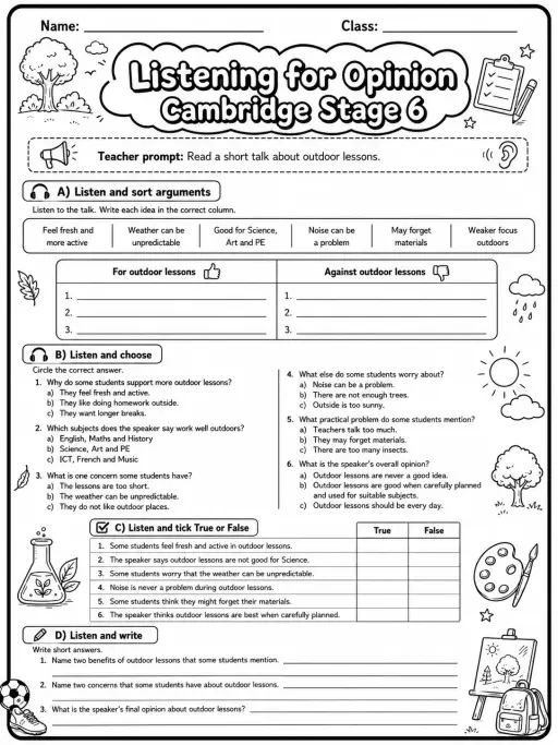 Listening for Opinion Cambridge Stage 6 - Should Schools Have More Outdoor Lessons