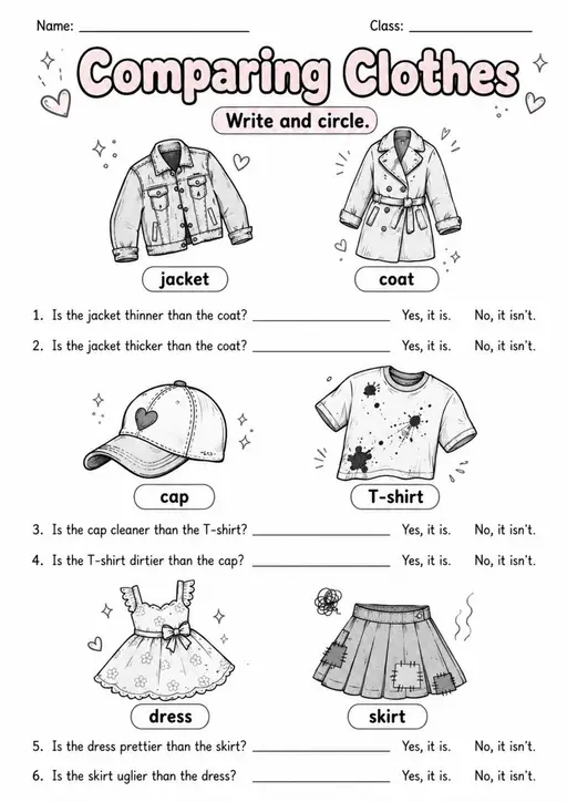 Comparing Clothes | Grade 2 English Language Arts Worksheet