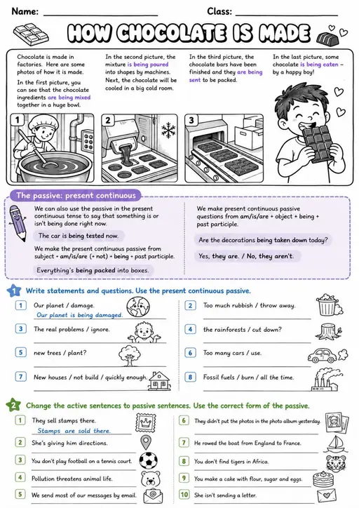 How Chocolate Is Made: Passive Voice 7 | Grades 5-6 Grammar Worksheet