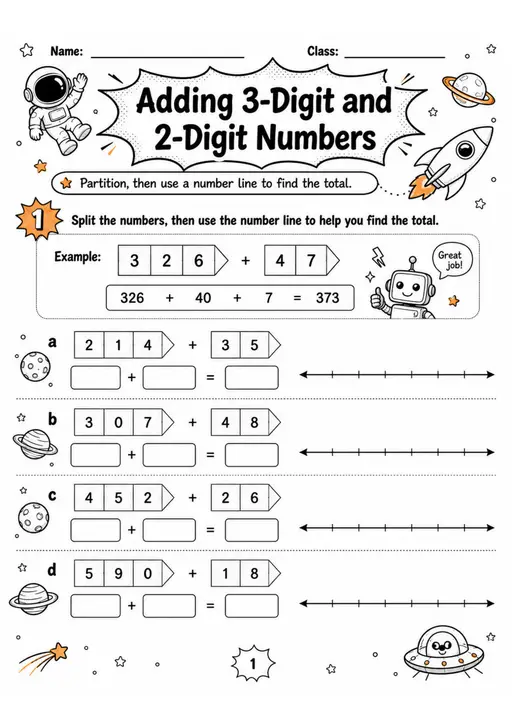 Adding 3-Digit and 2-Digit Numbers - Grade 3 Math Worksheet - WKS-MAT-grade-3-XH-0082-EN