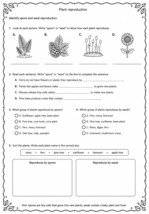 Identify spore and seed reproduction