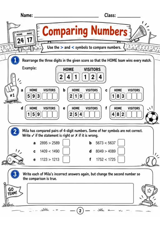 Comparing Numbers - Grade 3 Math Worksheet - grade 3 Labeling, matching, sorting, and classification