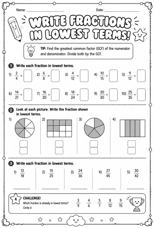 Write fractions in lowest terms
