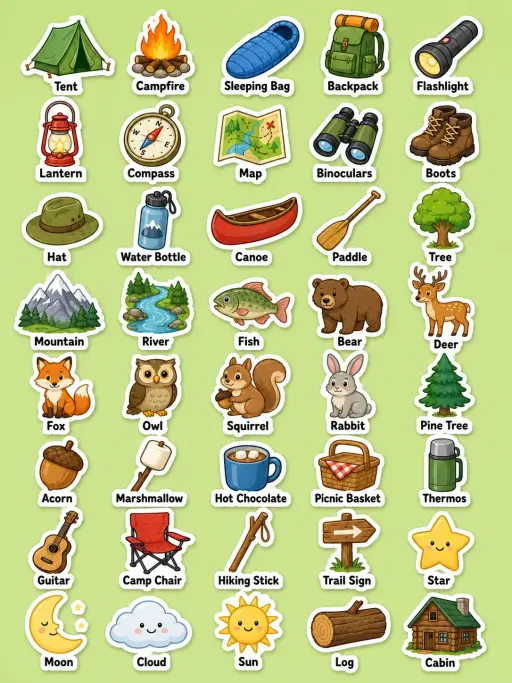 Camping Printable Sticker Sheet - Set 2