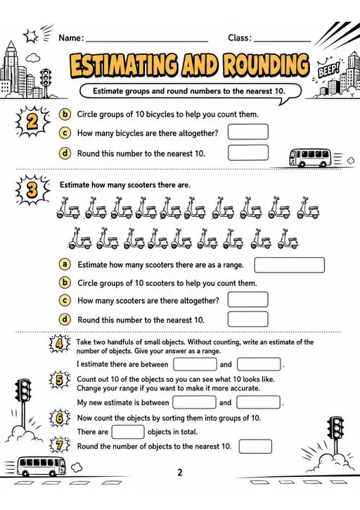 ESTIMATING AND ROUNDING - Grade 3 Math Worksheet - grade 3 Labeling, matching, sorting, and classification