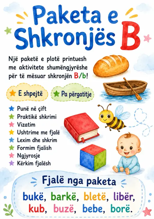 Albanian Letter B Phonics Worksheets Pack