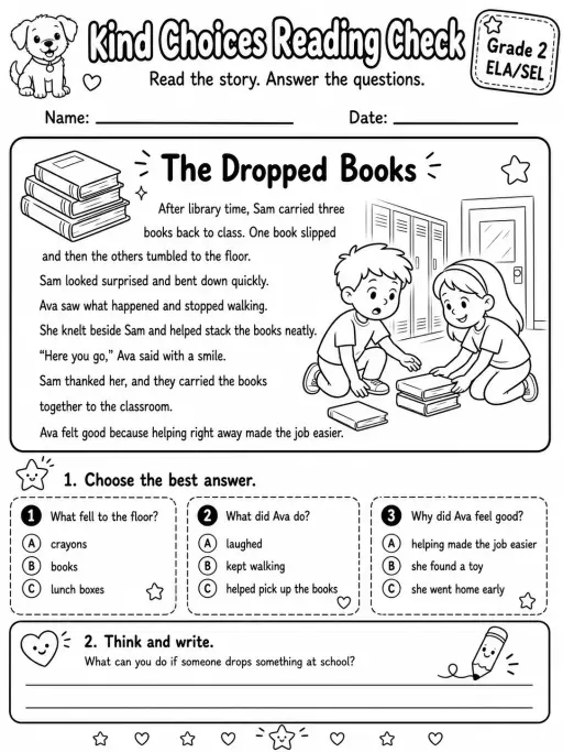 Kind Choices Reading Check: The Dropped Books
