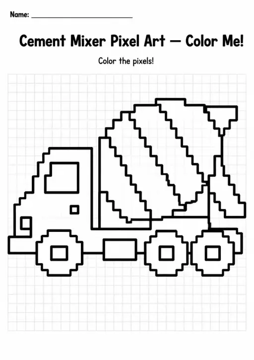 Cement Mixer Pixel Art Coloring Page