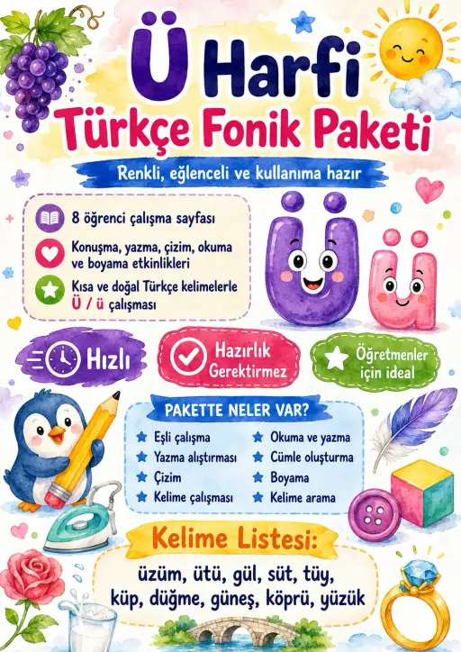 Turkish Letter U Umlaut Phonics Worksheets Pack