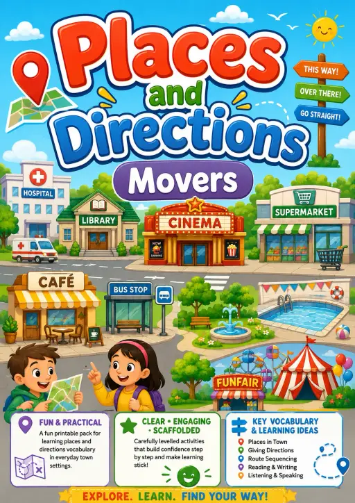 Places and Directions Movers Vocabulary Worksheet Pack