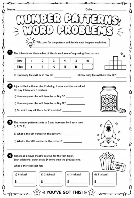 Number patterns: word problems