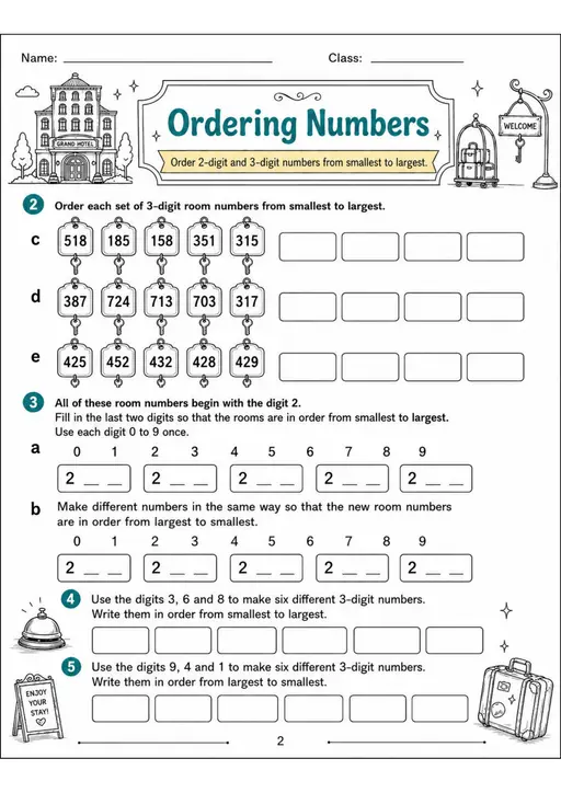 Ordering Numbers - Grade 3 Math Worksheet - grade 3 Reading, explanation, and short-response questions