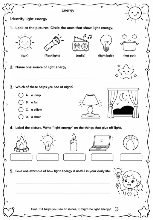 Identify light energy